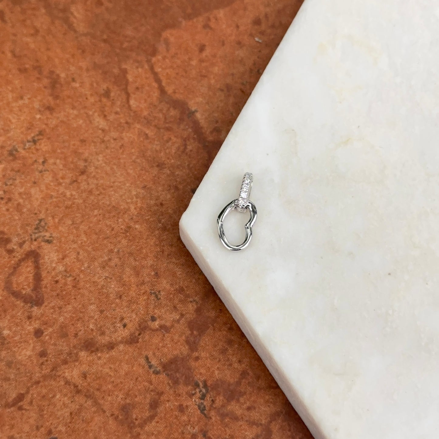 14KT White Gold Diamond Heart Push-In Charm Holder / Connector Clasp Enhancer Pendant