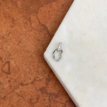 14KT White Gold Diamond Heart Push-In Charm Holder / Connector Clasp Enhancer Pendant