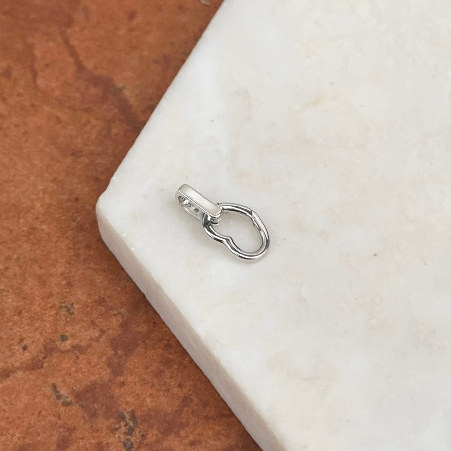 14KT White Gold Diamond Heart Push-In Charm Holder / Connector Clasp Enhancer Pendant