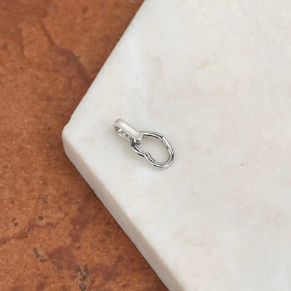 14KT White Gold Diamond Heart Push-In Charm Holder / Connector Clasp Enhancer Pendant