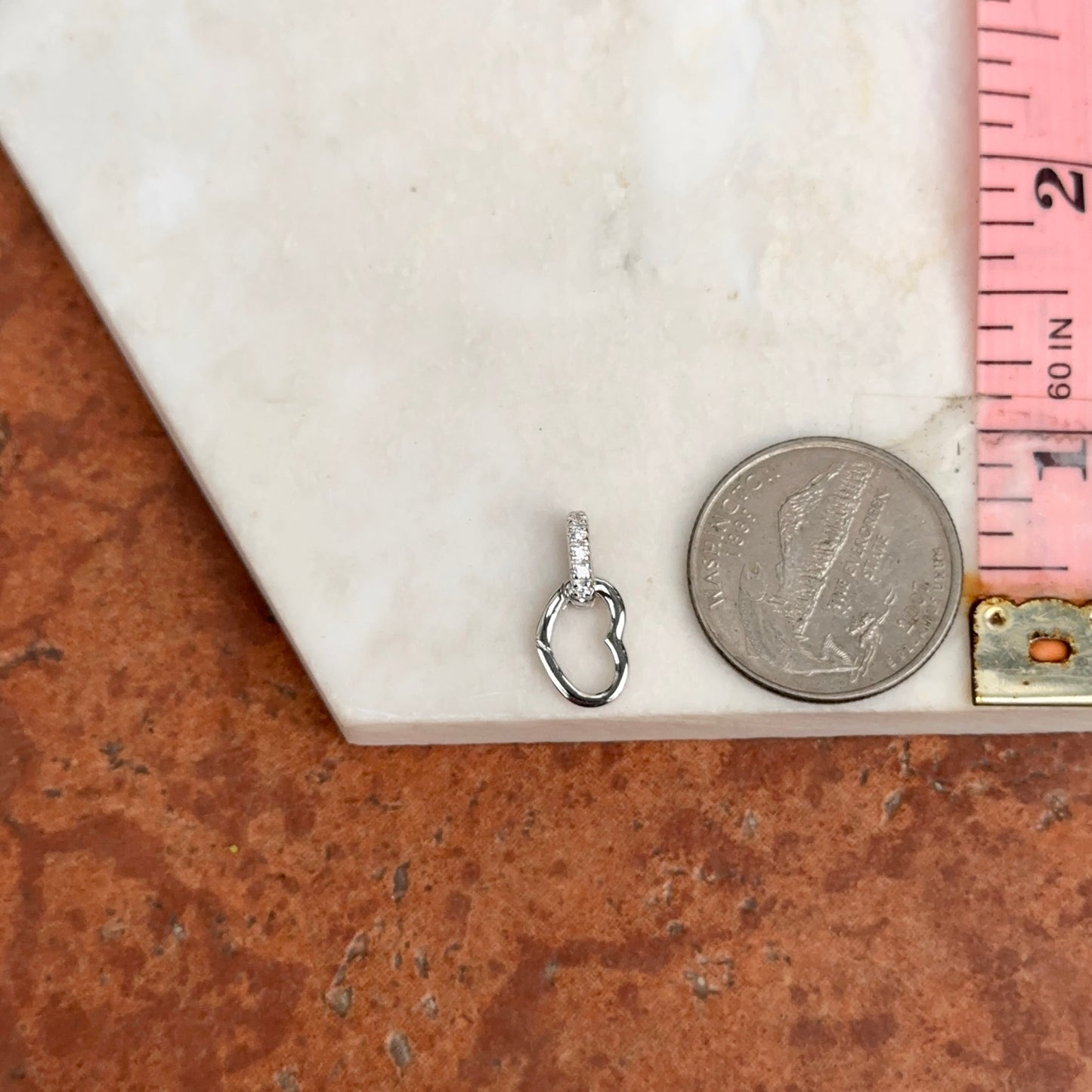 14KT White Gold Diamond Heart Push-In Charm Holder / Connector Clasp Enhancer Pendant