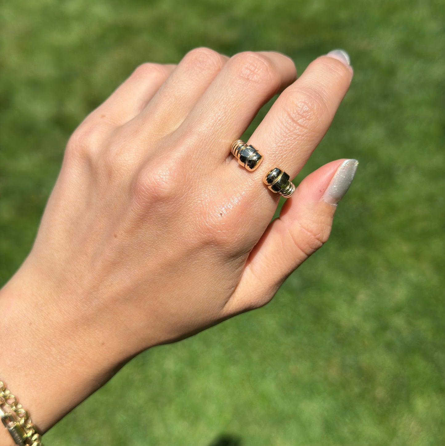 14KT Yellow Gold Ribbed Open Cuff Style Ring