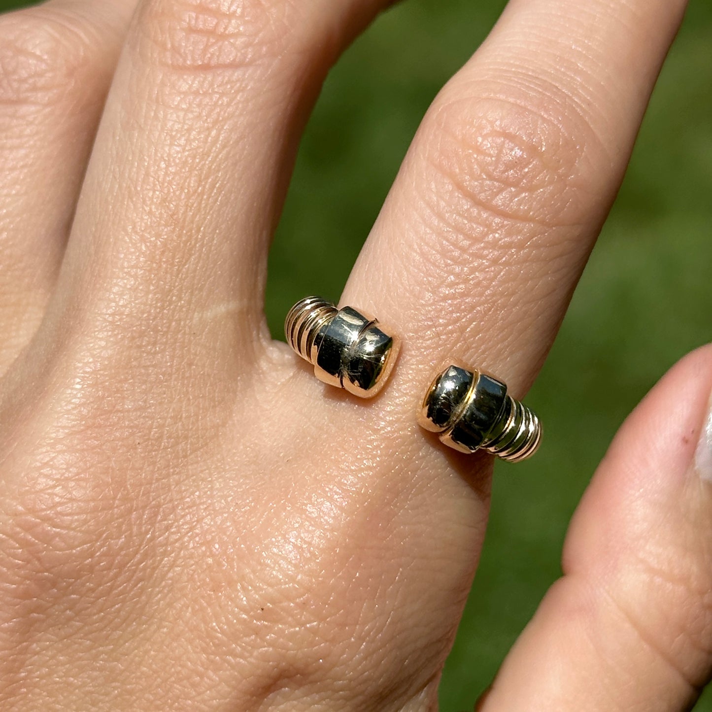 14KT Yellow Gold Ribbed Open Cuff Style Ring