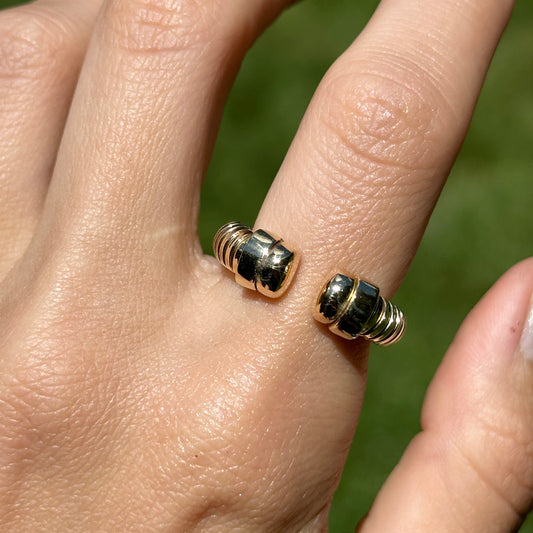 14KT Yellow Gold Ribbed Open Cuff Style Ring