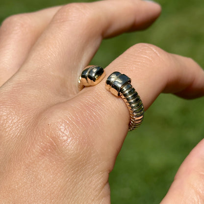 14KT Yellow Gold Ribbed Open Cuff Style Ring