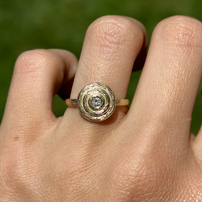 14KT Yellow Gold Textured Bezel Diamond Circle Ring