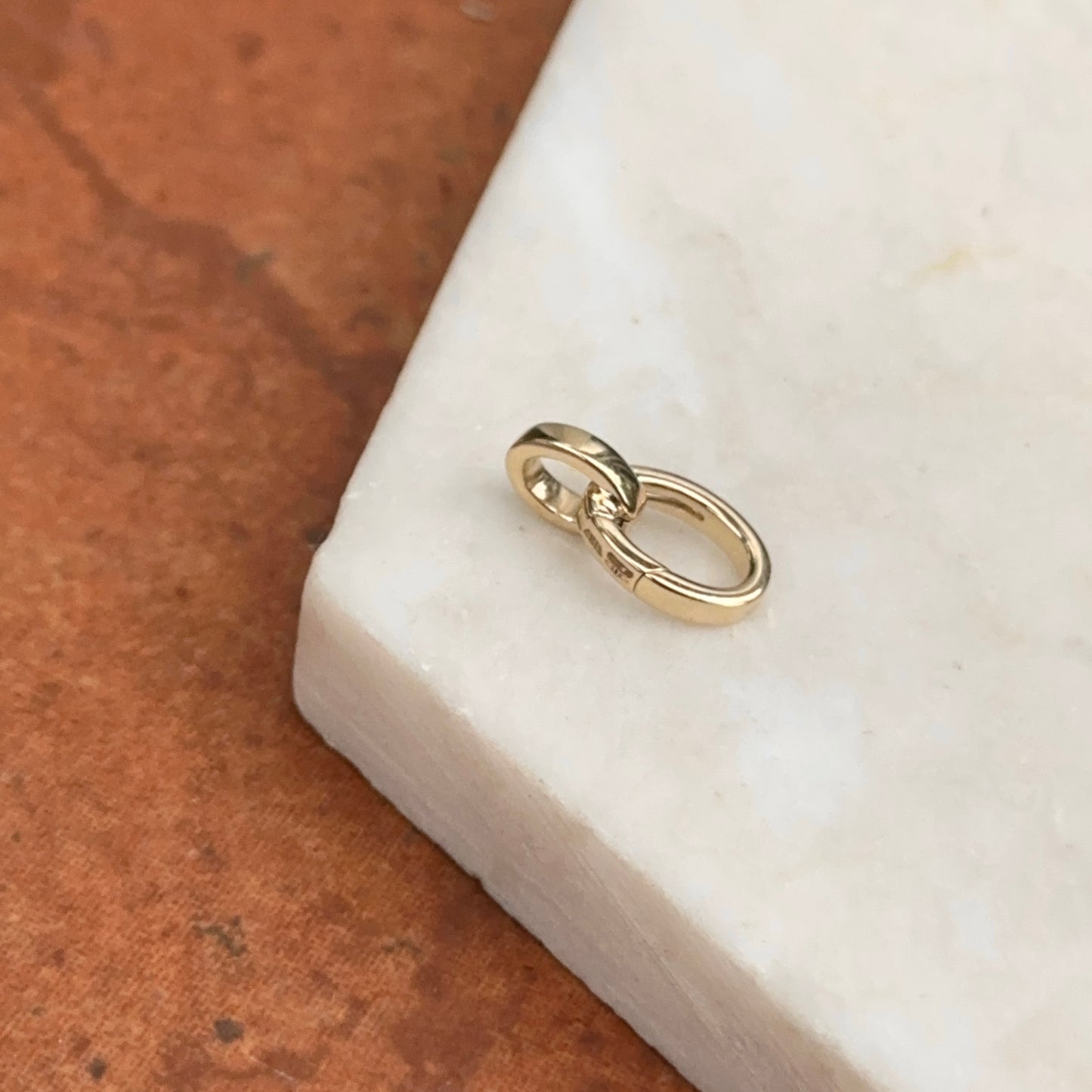 14KT Yellow Gold Oval Link Push-In Charm Holder / Connector Clasp Enhancer Pendant - LSJ