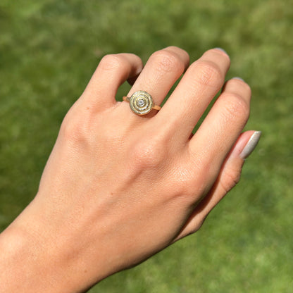 14KT Yellow Gold Textured Bezel Diamond Circle Ring