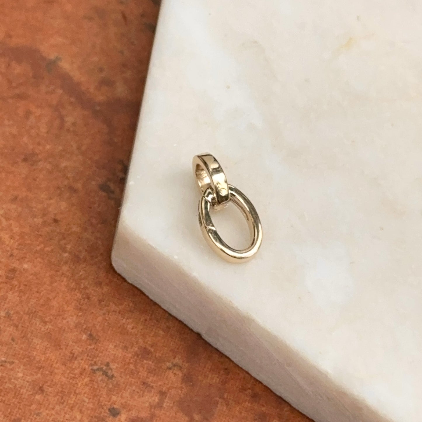 14KT Yellow Gold Oval Link Push-In Charm Holder / Connector Clasp Enhancer Pendant - LSJ