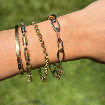 18KT Rose Gold Oval 8.3mm Solid Links Chain Bracelet