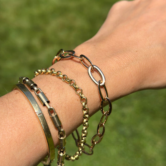 18KT Rose Gold Oval 8.3mm Solid Links Chain Bracelet