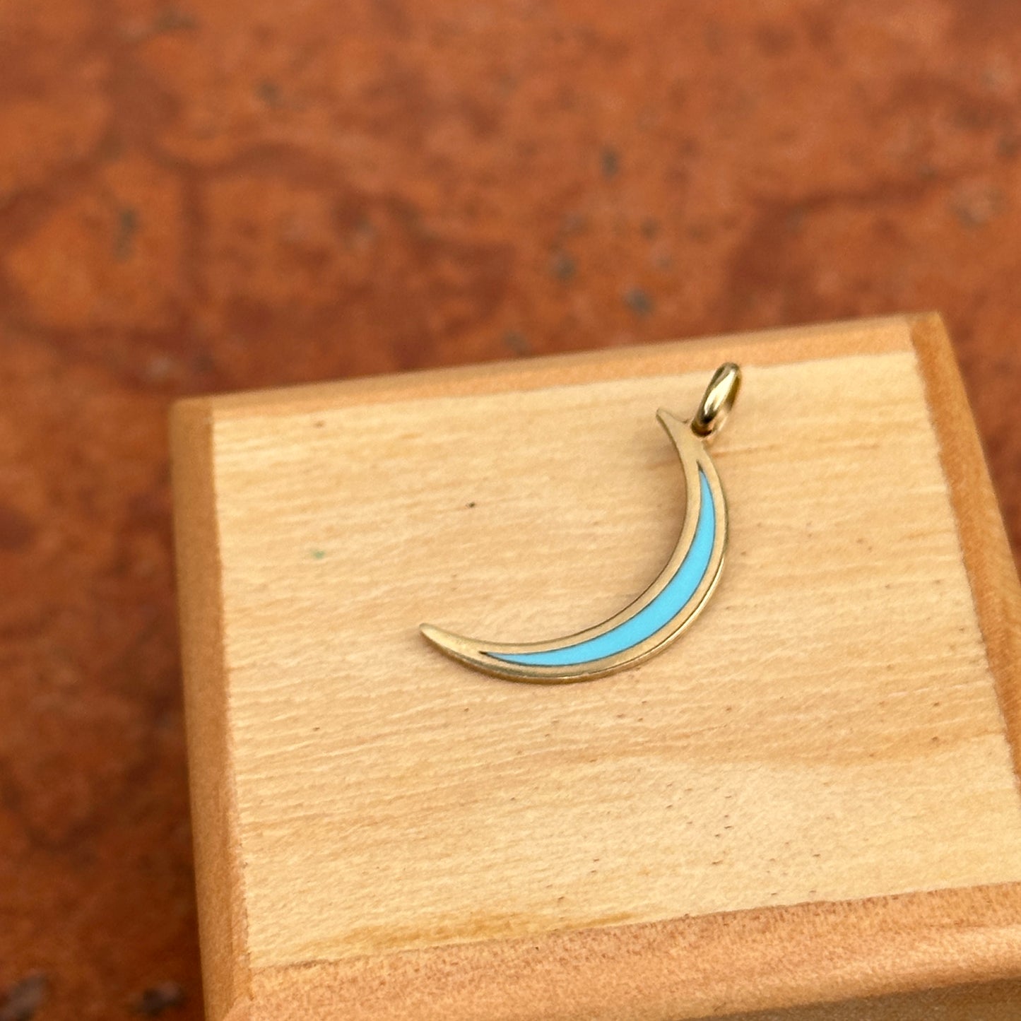 14KT Yellow Gold Skinny Turquoise Crescent Moon Pendant Charm