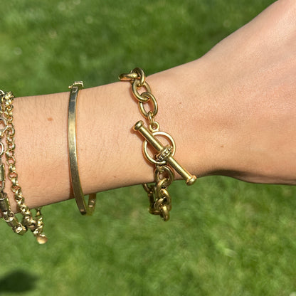 Estate 18KT Yellow Gold Vahe Naltchayan Oval Carnelian + Onyx Toggle Bracelet