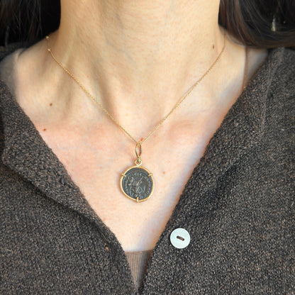 Estate 14KT Yellow Gold Bezel Roman Coin Pendant