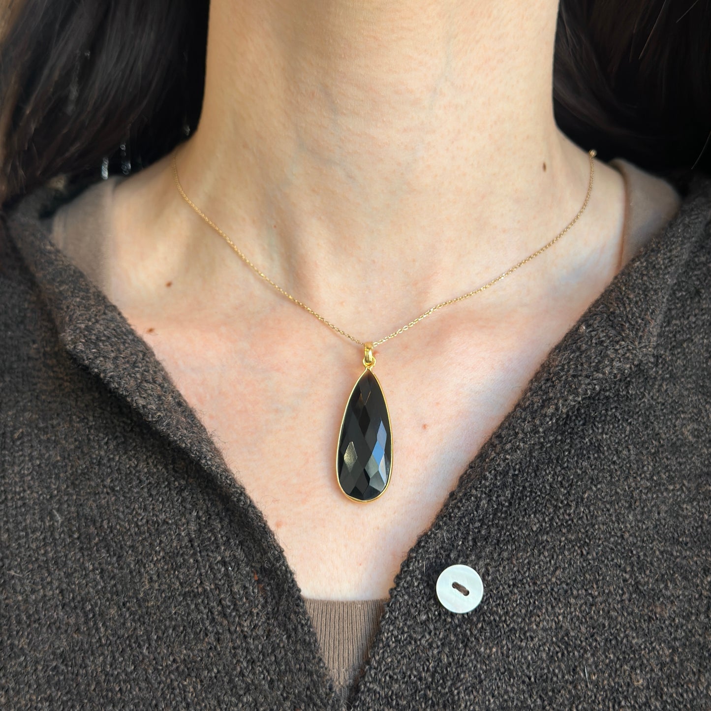 Gold-Plated Sterling Silver Teardrop Black Onyx Pendant