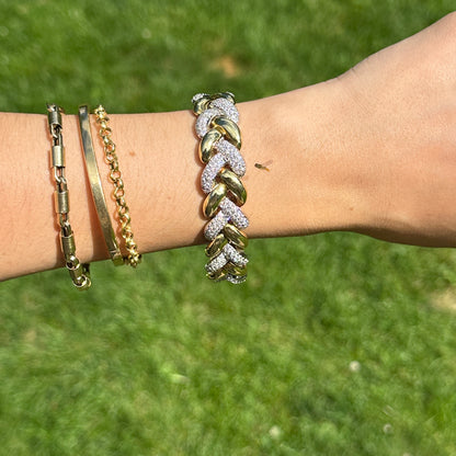 Estate 18KT Yellow + White Gold Round Diamond Large Link Tennis Bracelet