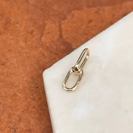 14KT Yellow Gold Paperclip Link Push-In Charm Holder / Clasp Enhancer Pendant - LSJ
