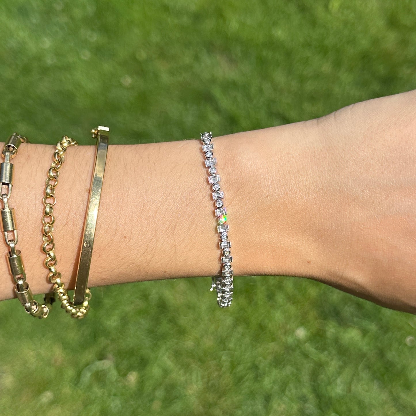 Estate 18KT White Gold Round and Baguette Diamond Bracelet