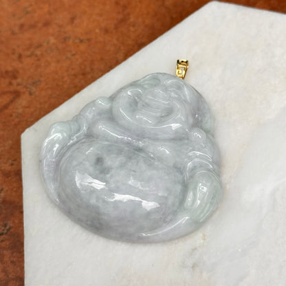 Estate 18KT Yellow Gold Light Jade Buddha Greek Key Pendant