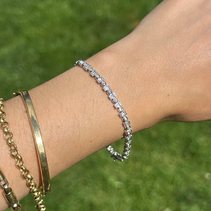 Estate 18KT White Gold Round and Baguette Diamond Bracelet