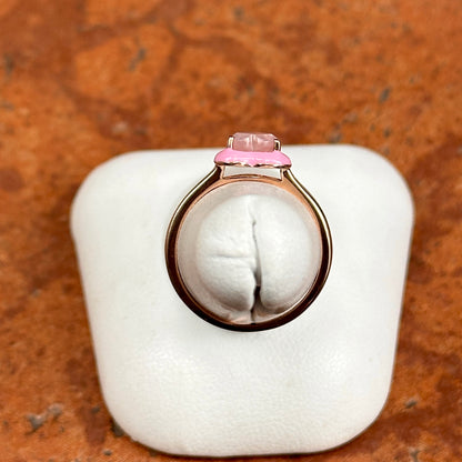 14KT Rose Gold Heart Rose Quartz + Pink Enamel Ring