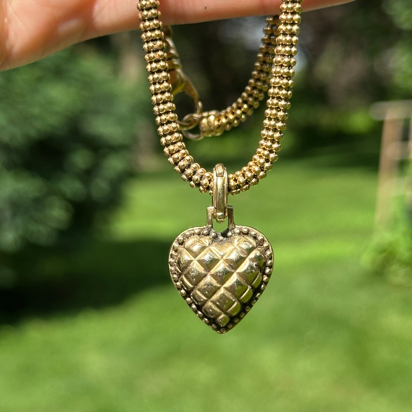 18KT Yellow Gold Puffed Heart Diamond Pendant Enhancer Necklace