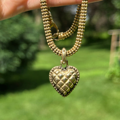 18KT Yellow Gold Puffed Heart Diamond Pendant Enhancer Necklace