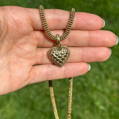 18KT Yellow Gold Puffed Heart Diamond Pendant Enhancer Necklace