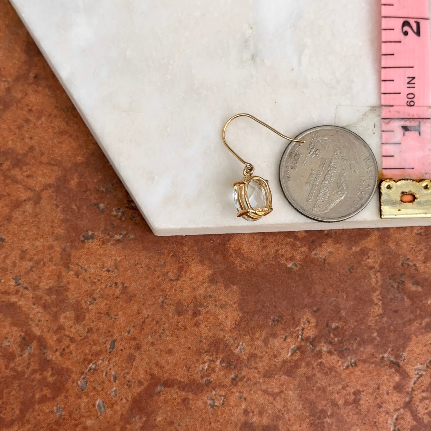 Estate 14KT Yellow Gold Checkerboard Faceted Oval White Topaz Dangle Earrings