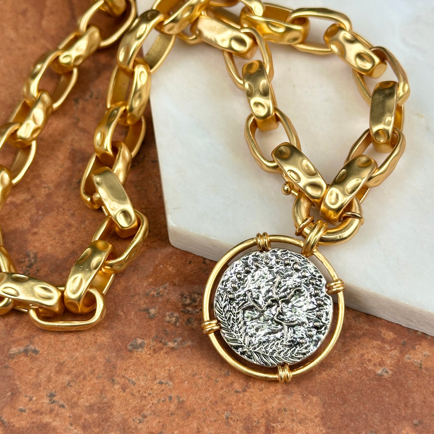 Estate Gold-Tone Replica Coin Chunky Toggle Chain Necklace