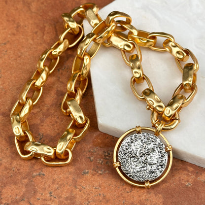Estate Gold-Tone Replica Coin Chunky Toggle Chain Necklace