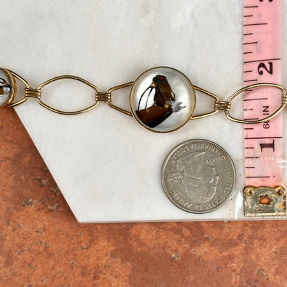 Estate 12K Gold-Filled Round Bubble Painted Horse Bracelet