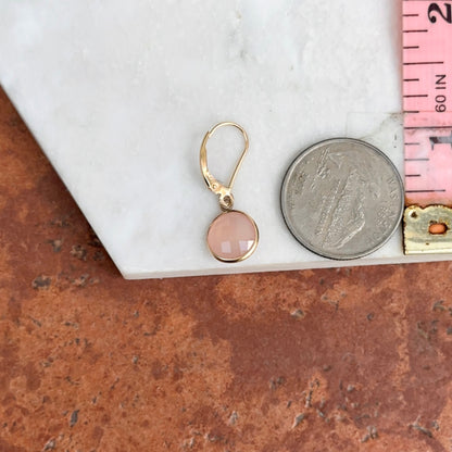 Estate 14KT Yellow Gold Checkerboard Round Pink Rose Quartz Dangle Earrings