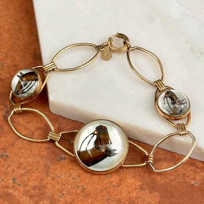Estate 12K Gold-Filled Round Bubble Painted Horse Bracelet