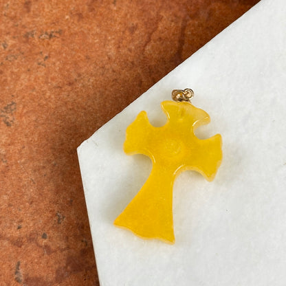 14KT Yellow Gold Yellow Jade + Square Citrine Cross Pendant&nbsp;
