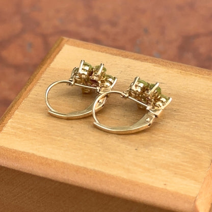 Estate 14KT Yellow Gold Floral Peridot + Garnet Drop Earrings Tiny - LSJ