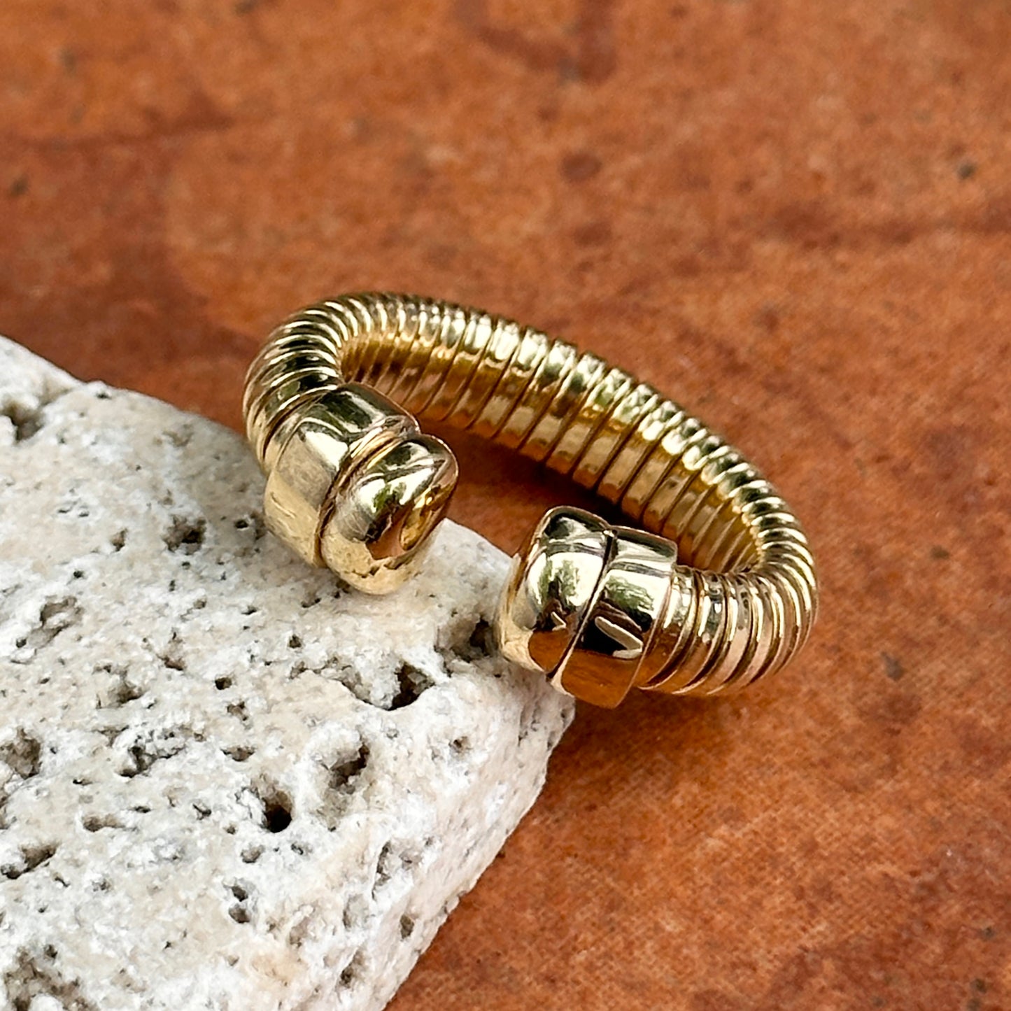 14KT Yellow Gold Ribbed Open Cuff Style Ring