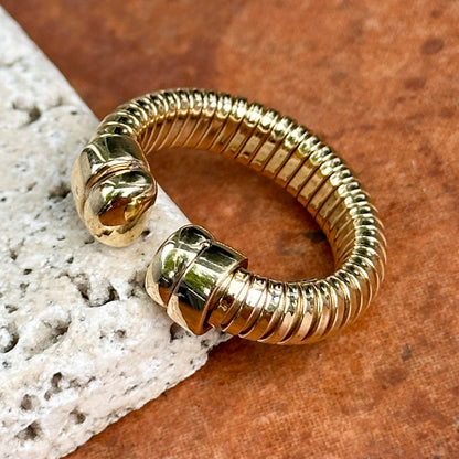 14KT Yellow Gold Ribbed Open Cuff Style Ring