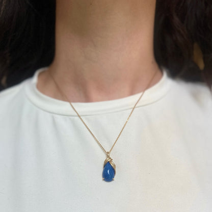 Estate 14KT Yellow Gold Teardrop Lapis Pendant Enhancer