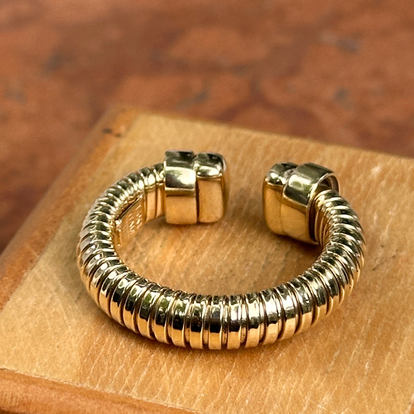 14KT Yellow Gold Ribbed Open Cuff Style Ring