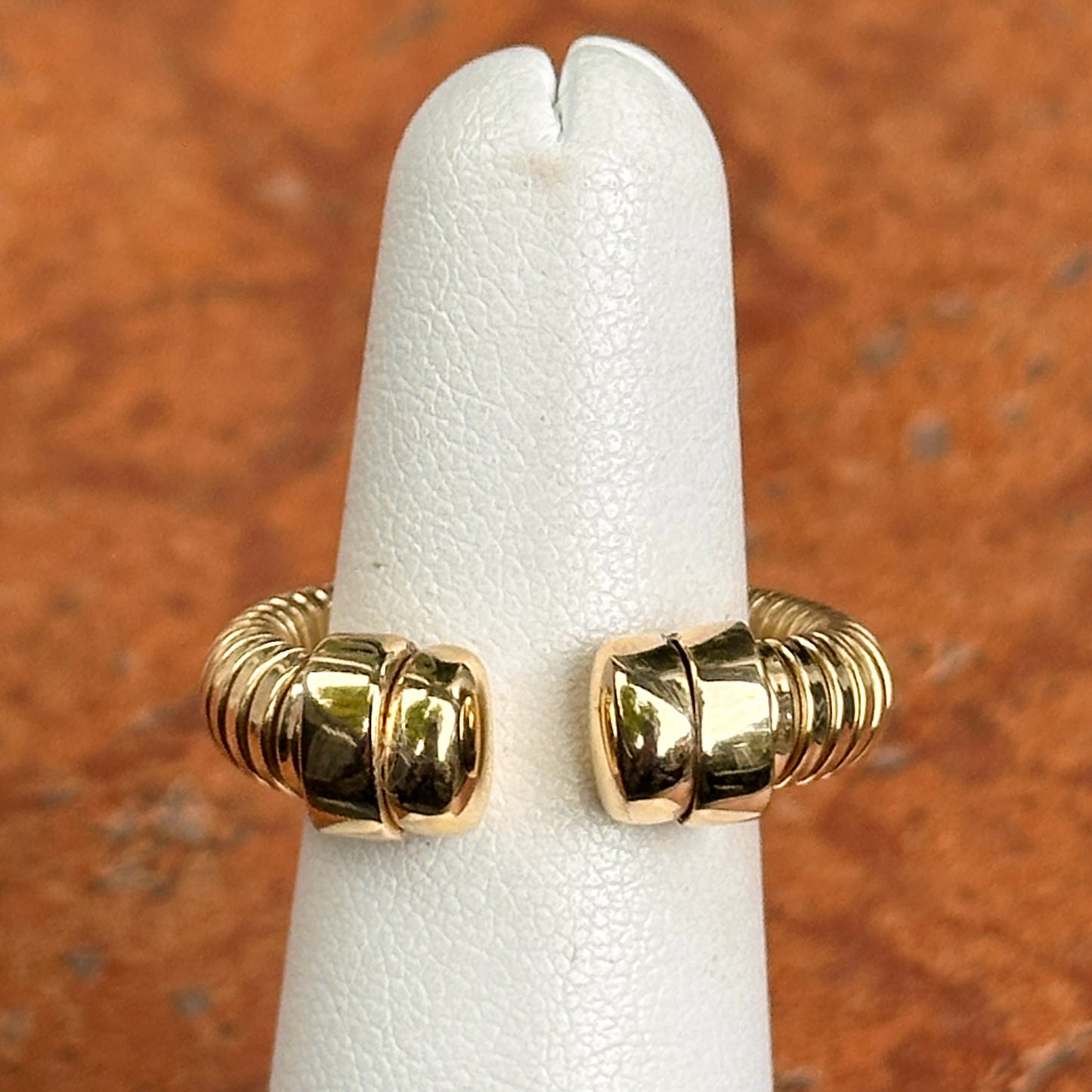 14KT Yellow Gold Ribbed Open Cuff Style Ring