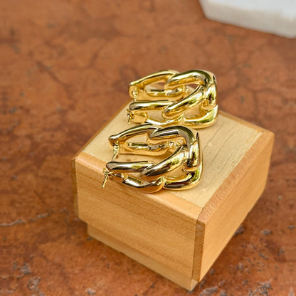 14KT Yellow Gold Chain Link Design Oval Hoop Earrings