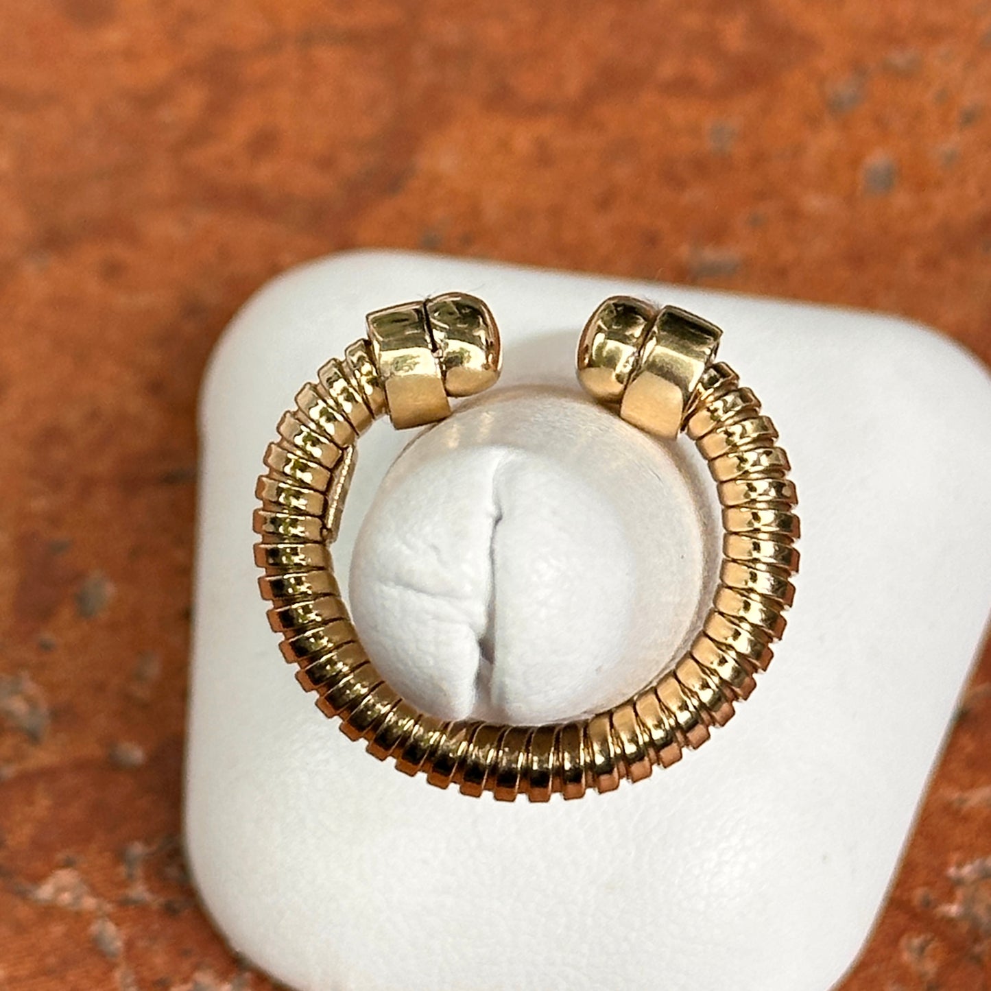 14KT Yellow Gold Ribbed Open Cuff Style Ring