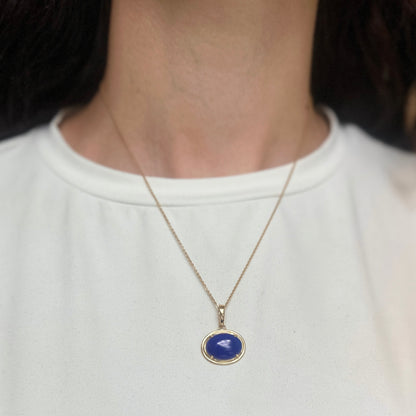 Estate 14KT Yellow Gold Oval Blue Lapis Pendant Enhancer