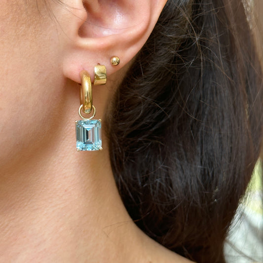 14KT Yellow Gold Sky Blue Topaz Emerald-Cut Earring Charms - LSJ