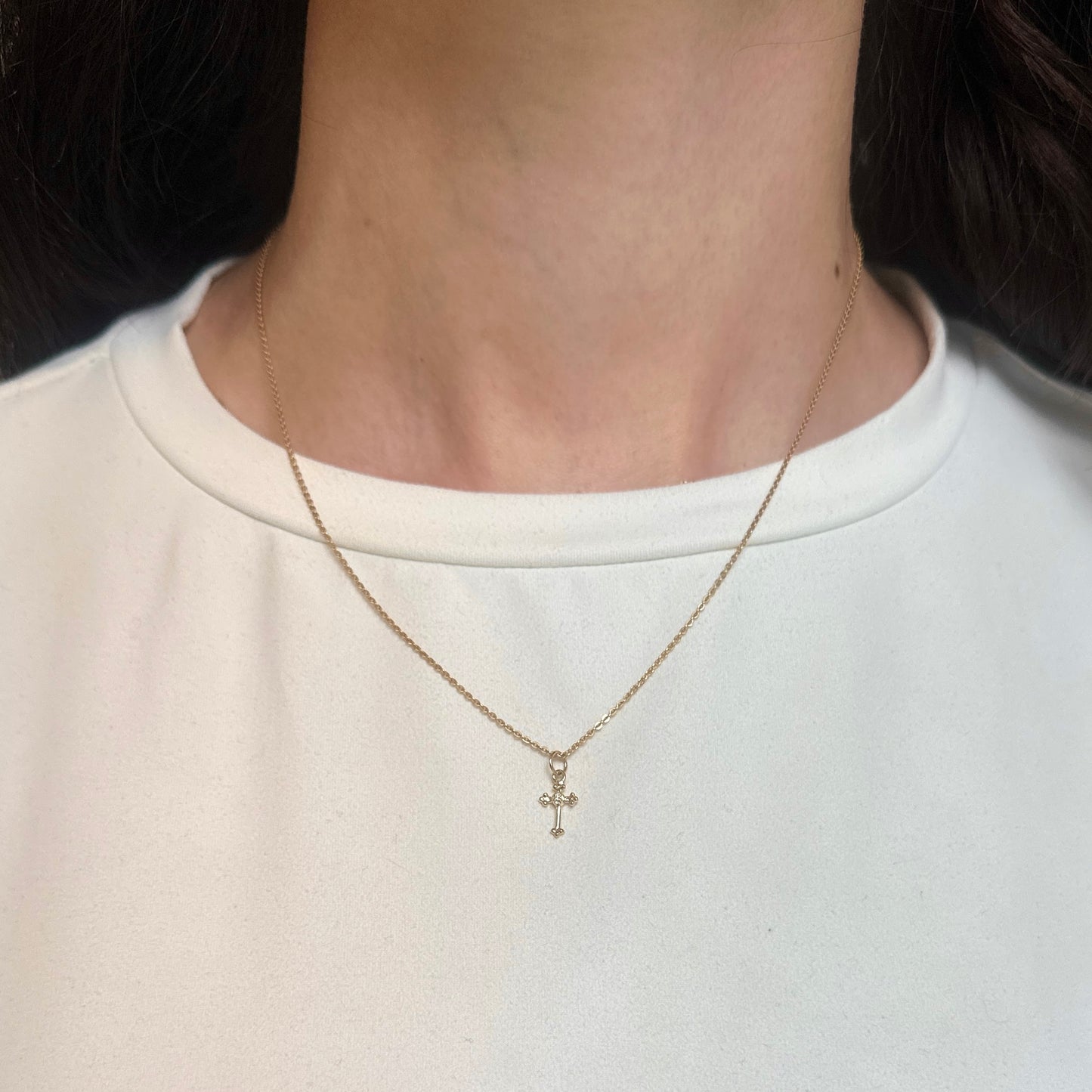 14KT Yellow Gold Diamond Budded Cross Pendant 15mm