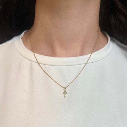 14KT Yellow Gold Diamond Budded Cross Pendant 15mm