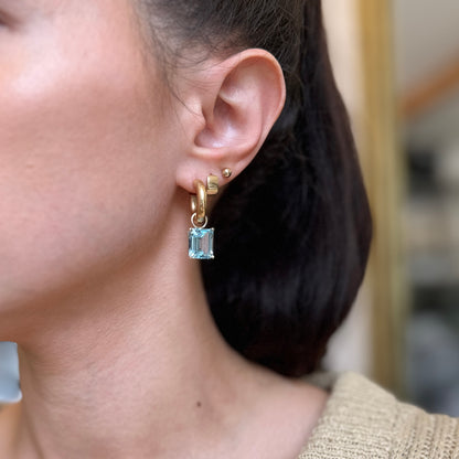 14KT Yellow Gold Sky Blue Topaz Emerald-Cut Earring Charms