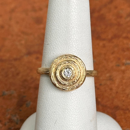 14KT Yellow Gold Textured Bezel Diamond Circle Ring