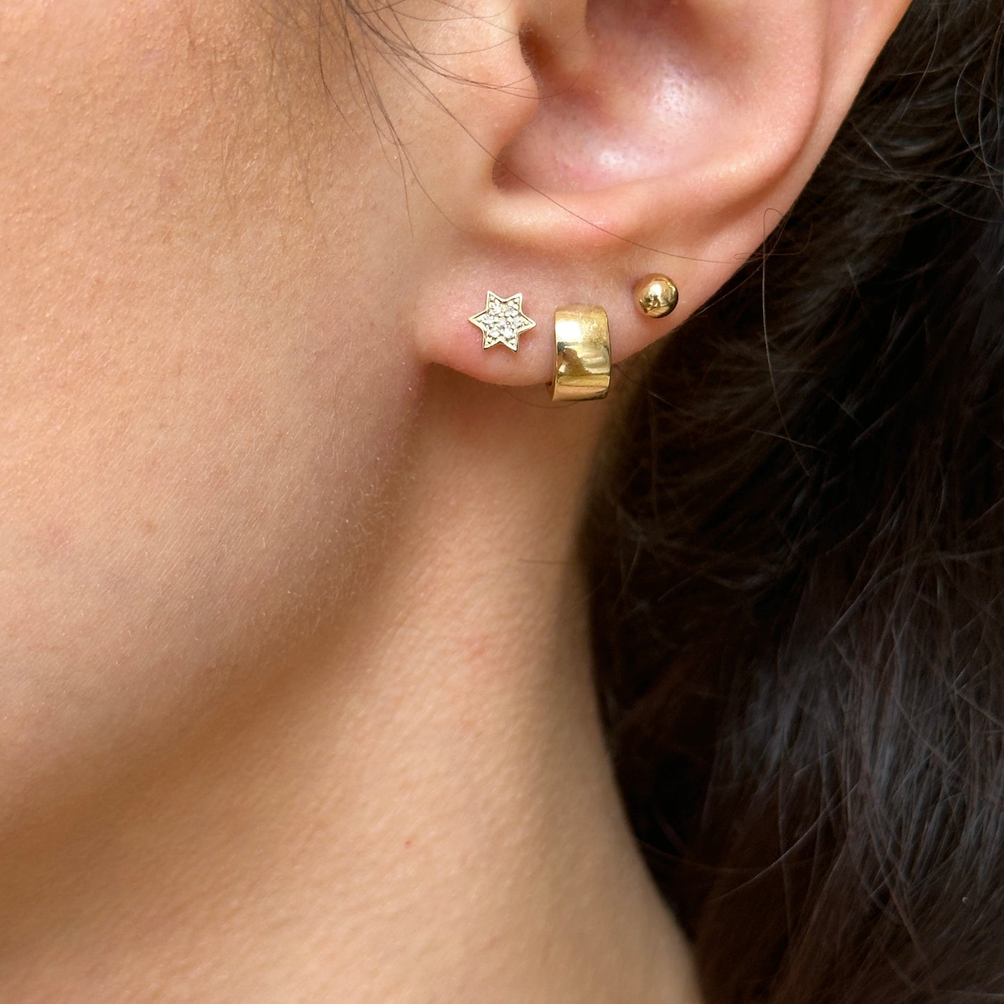 14KT Yellow Gold Pave Diamond Star of David Mini Stud Earrings
